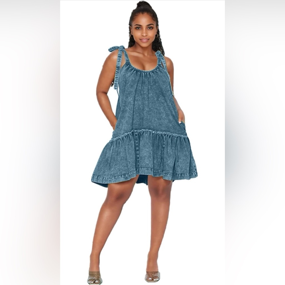 Zaful Washed Denim Mini Dress in Blue
